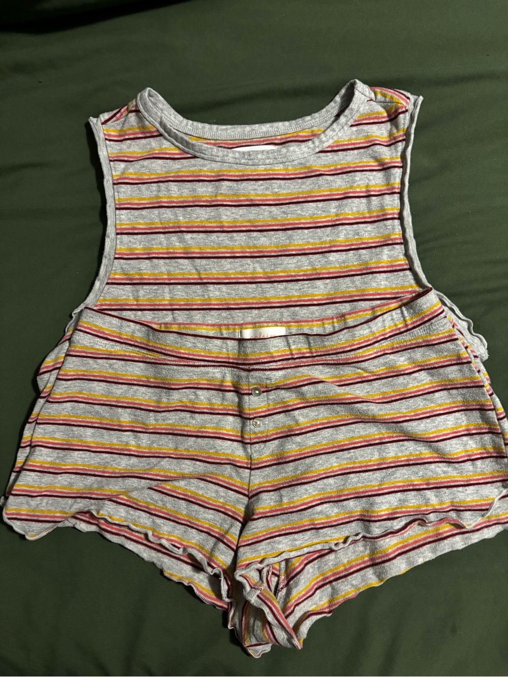 Colsie Striped Cotton Tank Romper in Gray, Red & Yellow